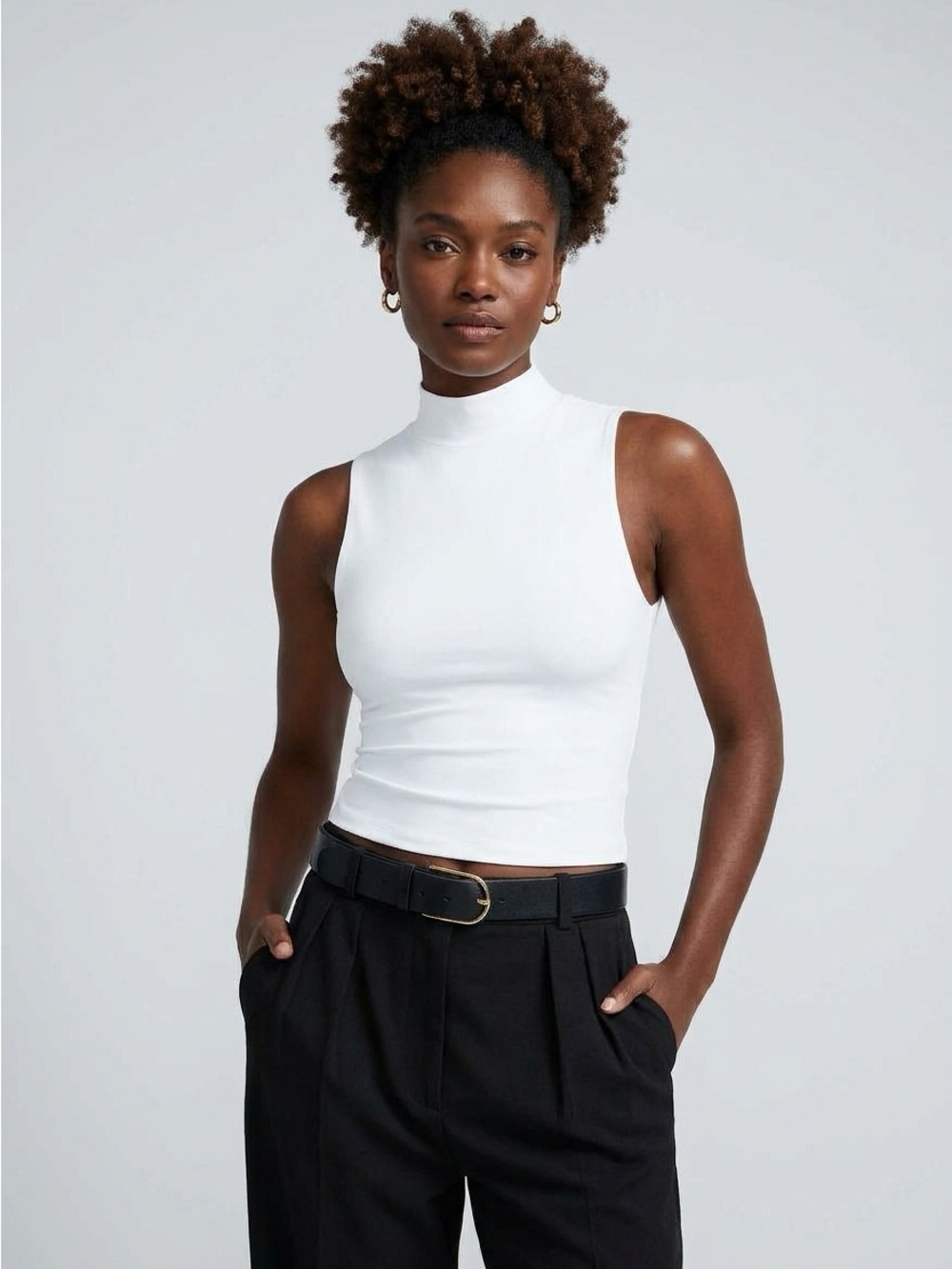 Aritzia Babaton White Contour Mockneck Tank Medium Minimalist Quiet Luxury Top